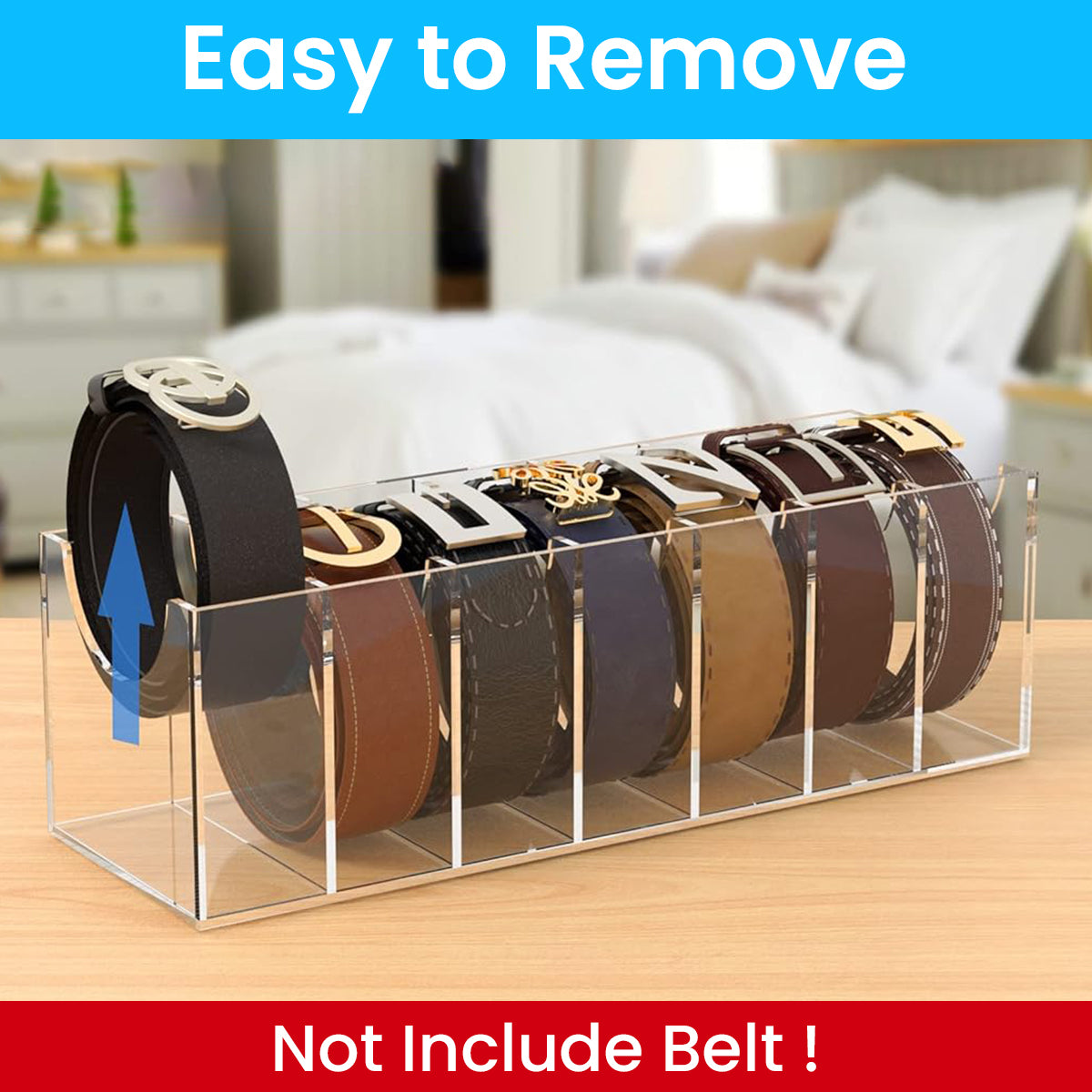 MAYCREATE Belt Organizer, Acrylic 7-Compartments Belt Container Storage Holder, Clear Belt Container Display Holder for Closet Tie and Bow Watch Jewelry Bracelets Ring Cosmetic MAYCREATE Belt Organizer, Acrylic 7-Compartments Belt Container Storage Holder, Clear Belt Container Display Holder for Closet Tie and Bow Watch Jewelry Bracelets Ring Cosmetic